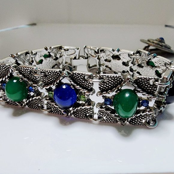 Vintage Sterling Silver Clip-On Earring and Bracelet Set with Lapis Lazuli - Picture 6 of 11